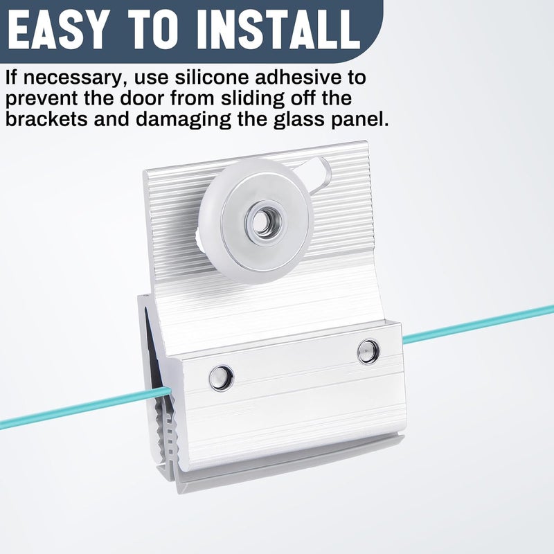 Yaocom 2 Pcs M 6145 Frameless Shower Door Roller Top Bracket Roller Assembly 3/4 in Round Plastic Wheel Shower Door Replacement Part Ball Bearing, Extruded Aluminum, Chrome Finish, Fit 3/16 in Glass - Image 4